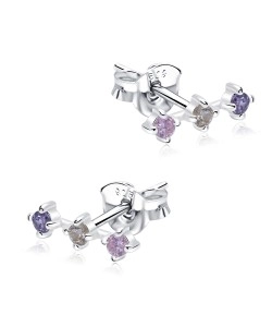 Cute Circles Colorful Stone Silver Ear Stud STS-5321